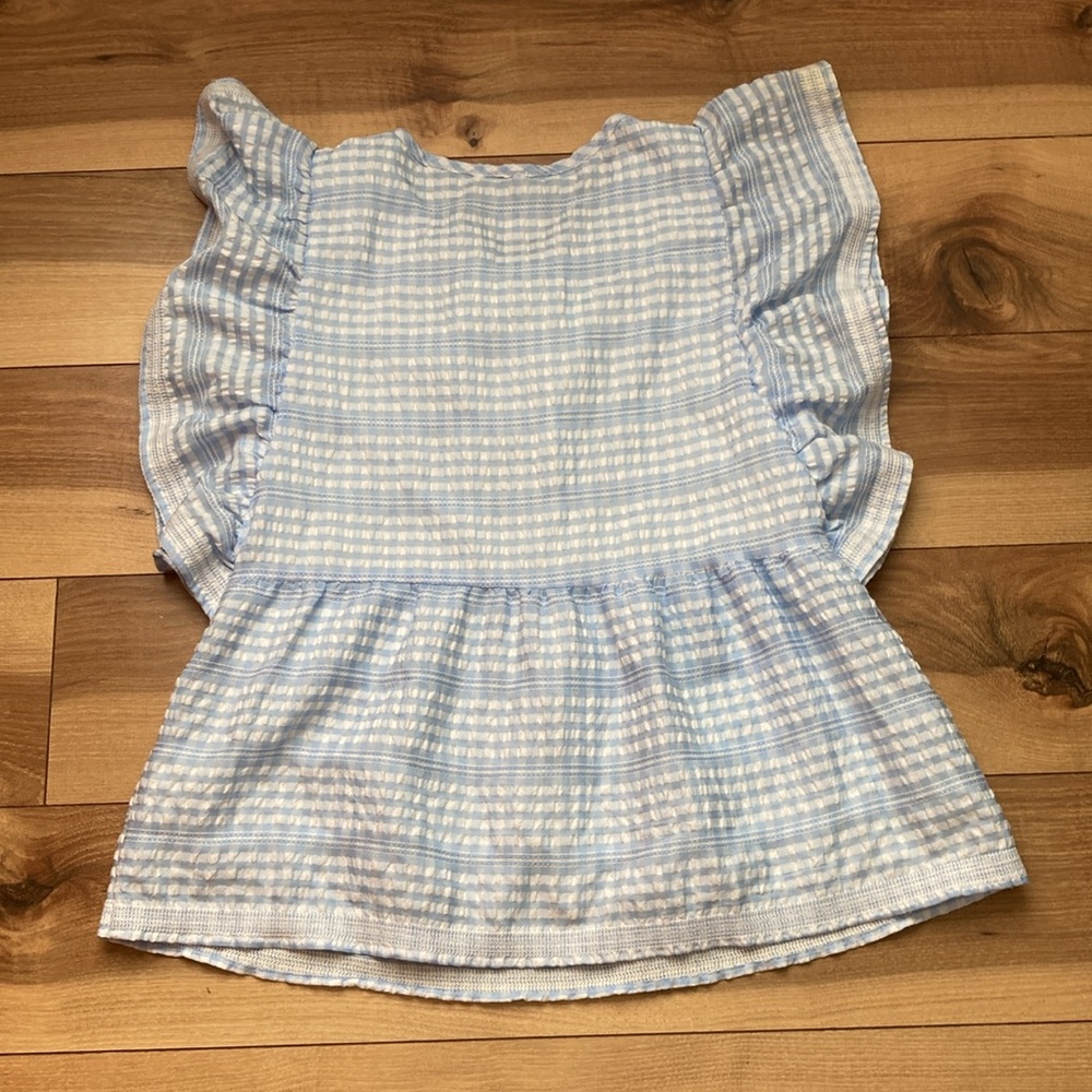 J. Marie light blue and white flutter sleeve top - Picture 5 of 6